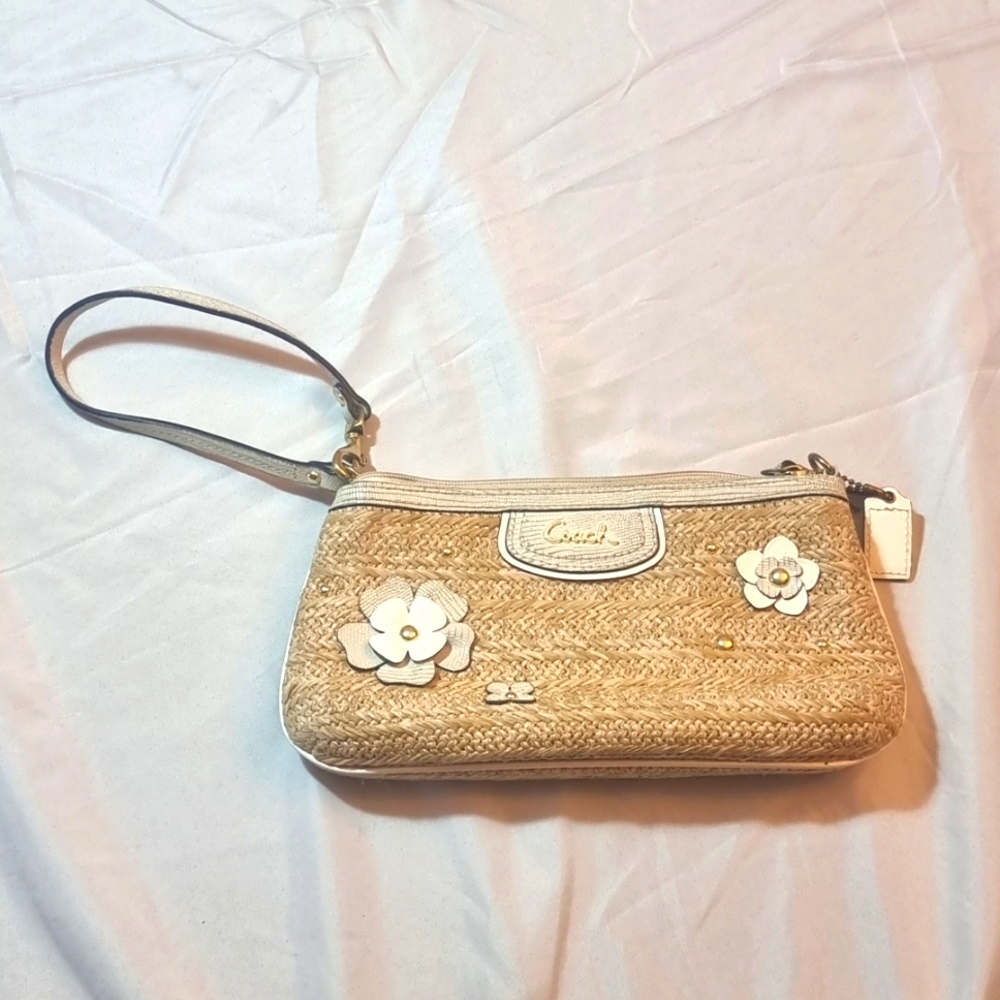 Coach straw and cream/white wallet